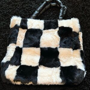 Topshop Faux Fur Checkered Tote Bag
